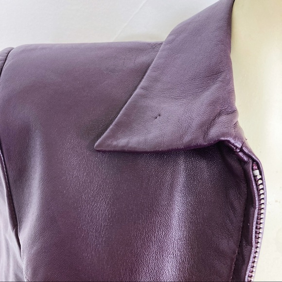 Vintage y2k purple leather jacket plum short cropped minimalist chic fitted - Picture 11 of 15